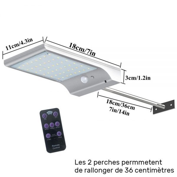 Lampe solaire extérieur avec télécommande dimensions