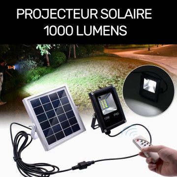 Projecteur solaire led 1000 lumens avec télécommande