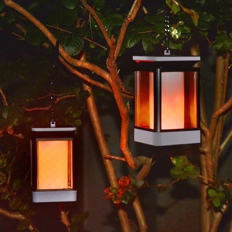 lanterne solaire avec flamme vacillante jardin