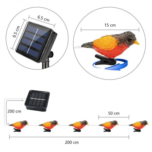 guirlande solaire oiseaux led