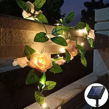 guirlande solaire fleurs lumineuses roses